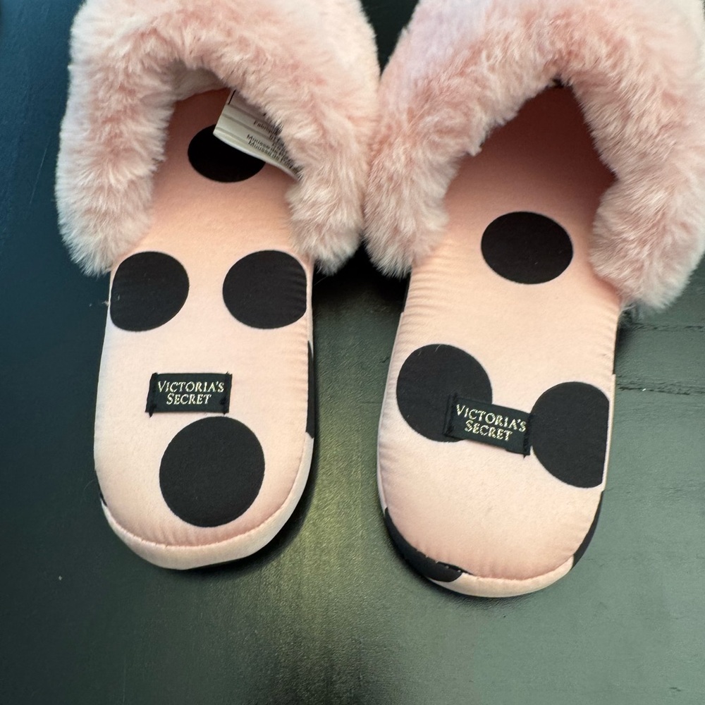 Victoria's Secret Pink and Black Polka Dot Slippers med 7/8 New - Picture 6 of 11
